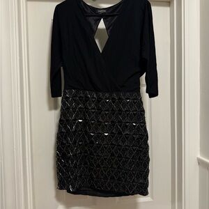 bebe Black Sequin Geometric Mini Dress